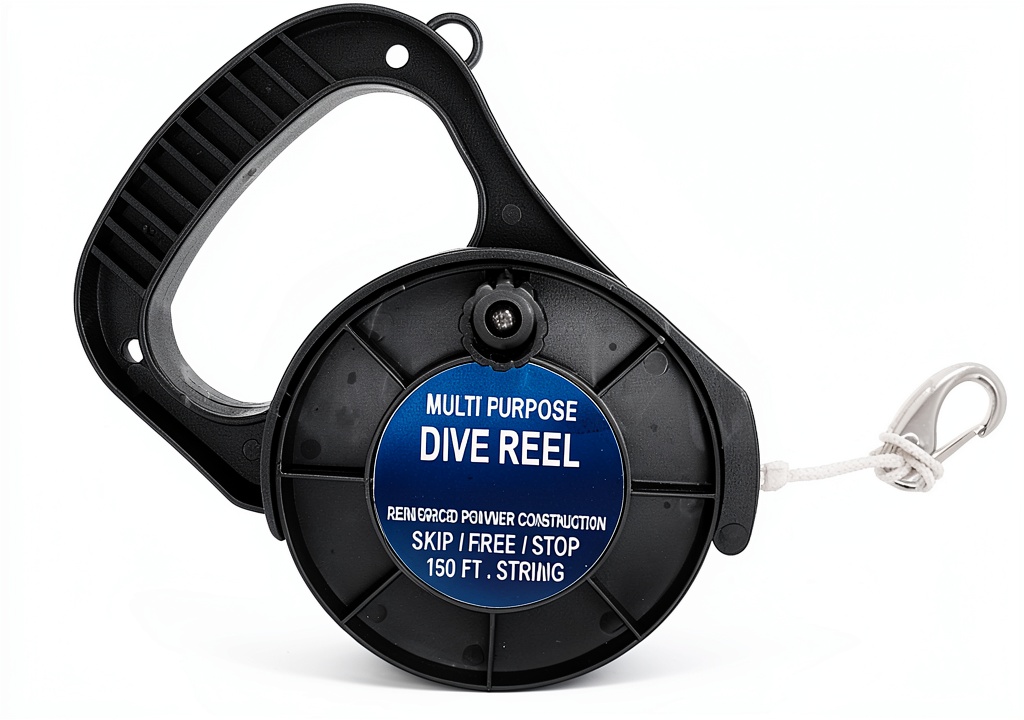 Scuba Choice dive reel showing compact design and handle