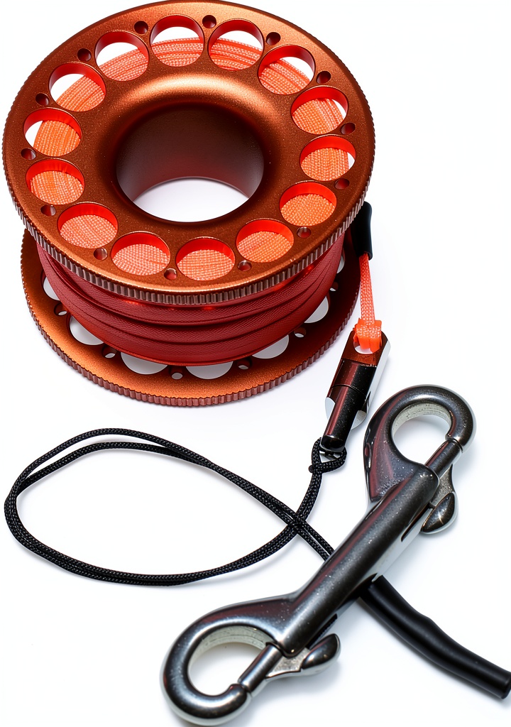 Installing DiveTec Diving Reel Aluminum Modern Design Orange on a wooden desk